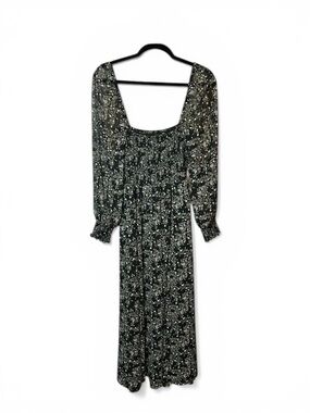 o.p.t. Anthropologie Sz M Smocked Boho Western Maxi Dress Black Floral